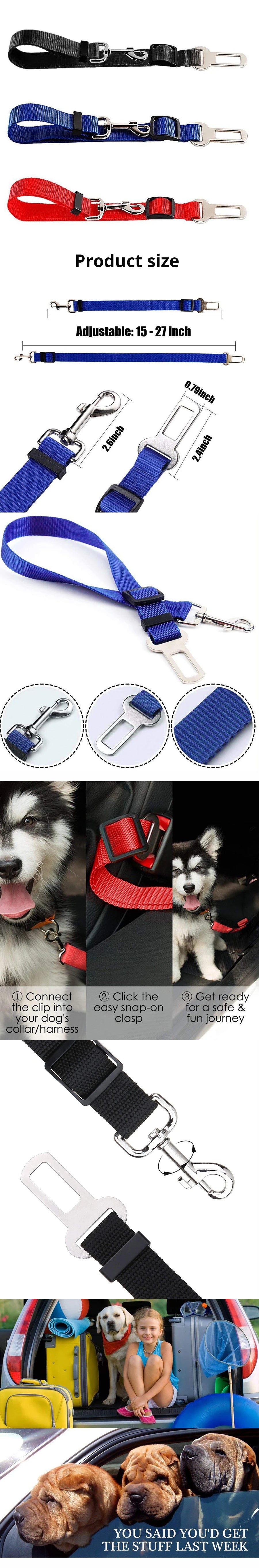 Adjustable Pet Dog Cat Car Seat Belt for Dogs Harness Leash Travel Clip French Bulldog Dog Collar Connector Accessories Supplies