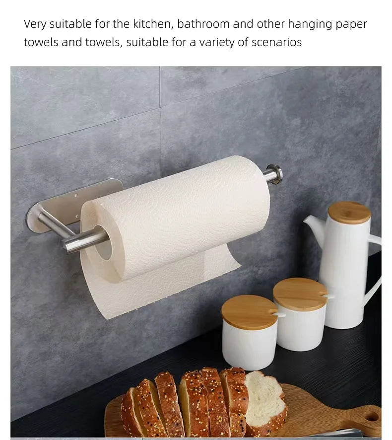 Kitchen Paper Towel Holder Adhesive Tissue Hanger Toilet Roll Paper Dispenser Cabinet Storage Napkin Rack Bathroom Accessories - Shoppiline