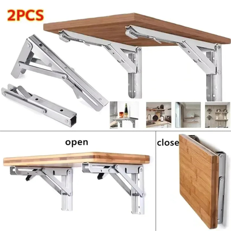 Heavy Duty Folding Triangle Shelf Bracket | Stainless Steel Wall Mount, Space Saving Fold Flat Rust-Proof Support