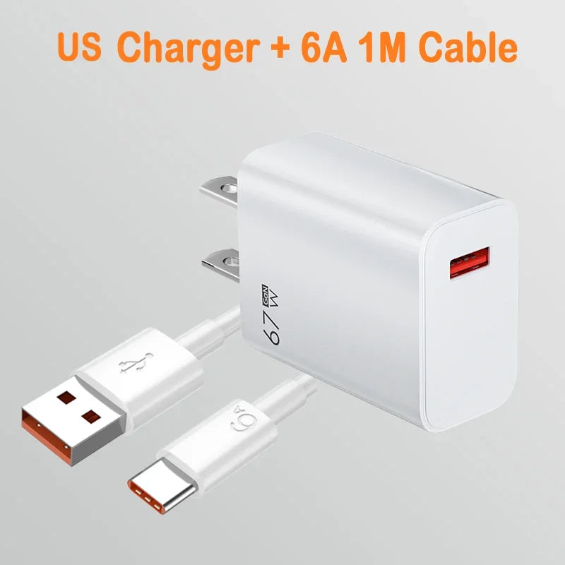 6A USB To Type C Data Cable 67W USB Fast Charger Power Adapter For Xiaomi 14 15 17 Mi 11Pro MIX Fold 12 Ultra Redmi note11 pro