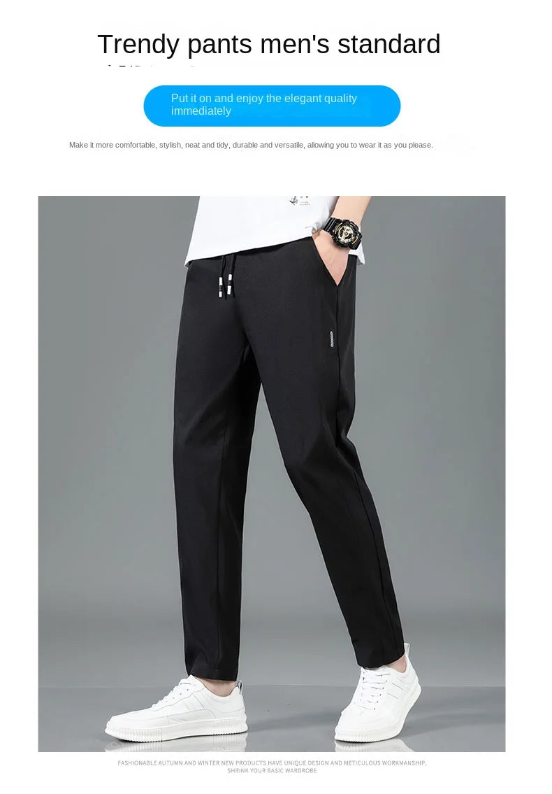 Herren Eisseide-Hose 2025 Sommer Neu Schwarz Grau Dünne Business-Freizeithose Outdoor Elastisch Atmungsaktiv Gerades Bein Jogginghose