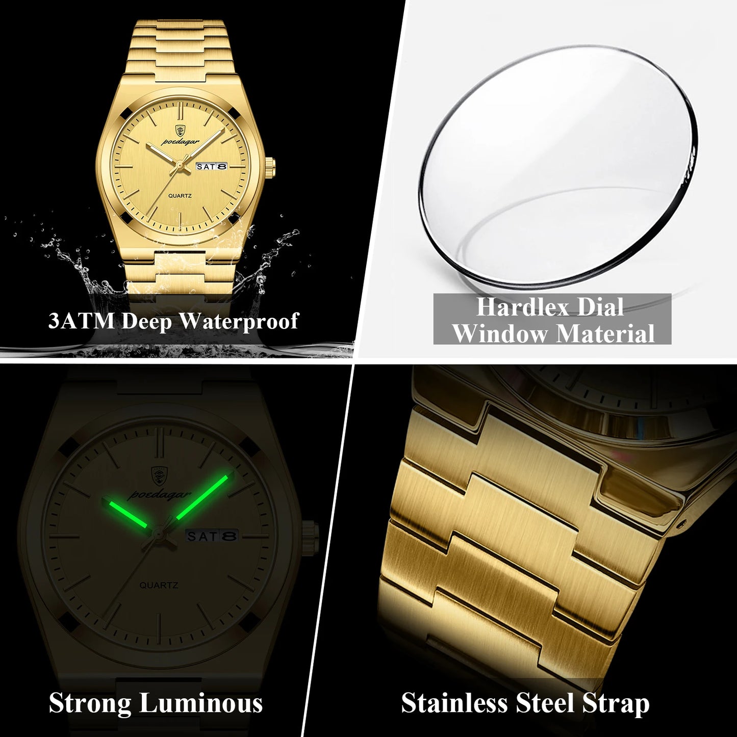 POEDAGAR Mode Klassische Herrenuhr Wasserdichte Leuchtende Datumsanzeige Wochenanzeige Luxus Herrenuhr Edelstahl Quarz Business Herrenuhren