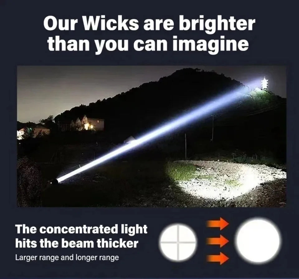 Powerful P70 LED Flashlight Ultra Bright 5000LM Tactical Light with Telescopic Zoom Emergency Spotlight Built-in Battery