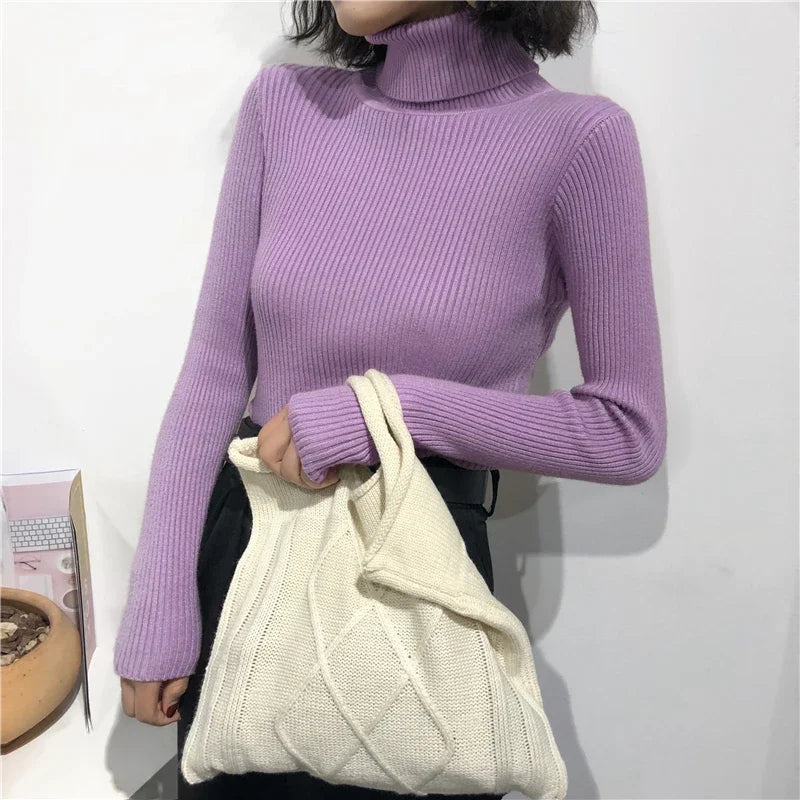 Women Turtleneck Sweater Knitted Soft Pullovers cashmere Jumpers Basic Solid Soft Sweaters Women Autumn Winter Casual Tops