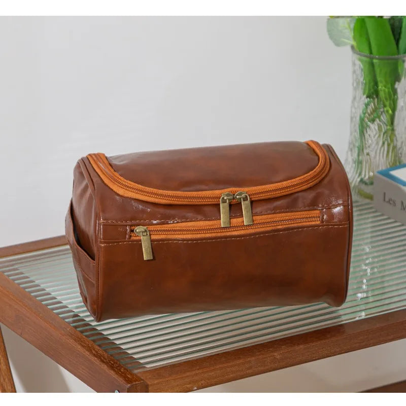 Leather Toiletry Bag for Men Women Dopp Kit Mens Hanging Toiletry Bag Travel Toiletry Bag for Traveling Large Cosmetic Bag for T