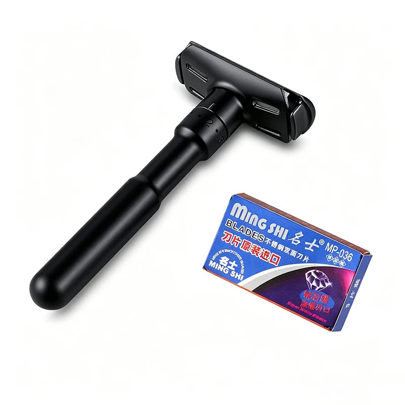 Adjustable Safety Razor for Men Matte Black Manual Shaver Double Edge Razors Reusable Metal Razor for Smooth Close Shaving