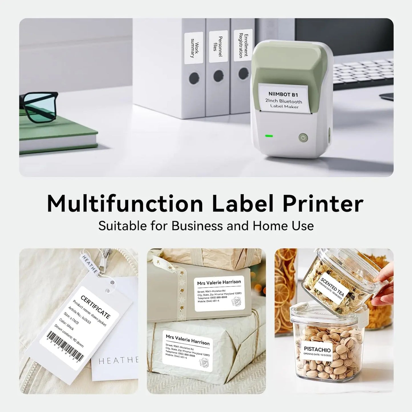 NIIMBOT B1 Portable Thermal Printer With Tapes 2 Inch Adhesive Label Machine Mini Bluetooth Sticker Maker Waterproof Labels Roll - Shoppiline