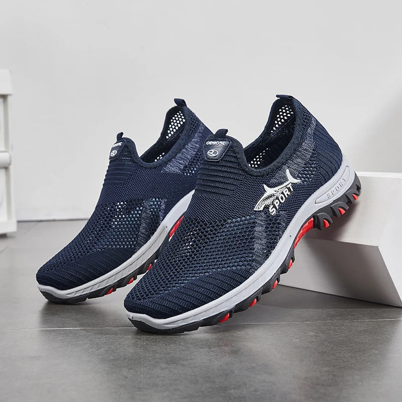 Men's Lightweight Slip-On Sneakers - Non-Slip Casual Shoes Suitable for Hiking, Everyday Wear, and Outdoor Adventures, Black Low-Top Fabric Design with Synthetic Sole, Round Toe, Ideal for Spring and Autumn, Hiking Gear