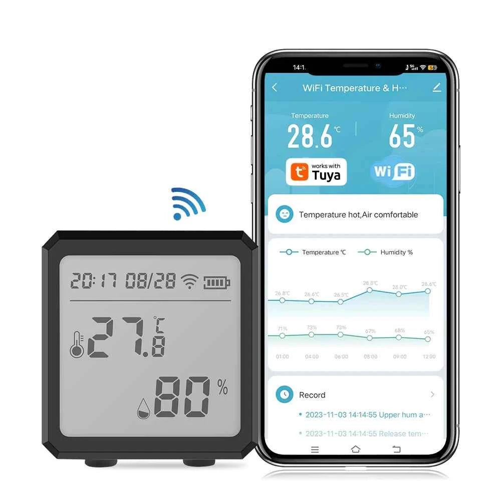 ONENUO Tuya WIFI Temperature Humidity Sensor Hygrometer Thermometer Smart Home APP Remote Moniter Support Alexa Assistant
