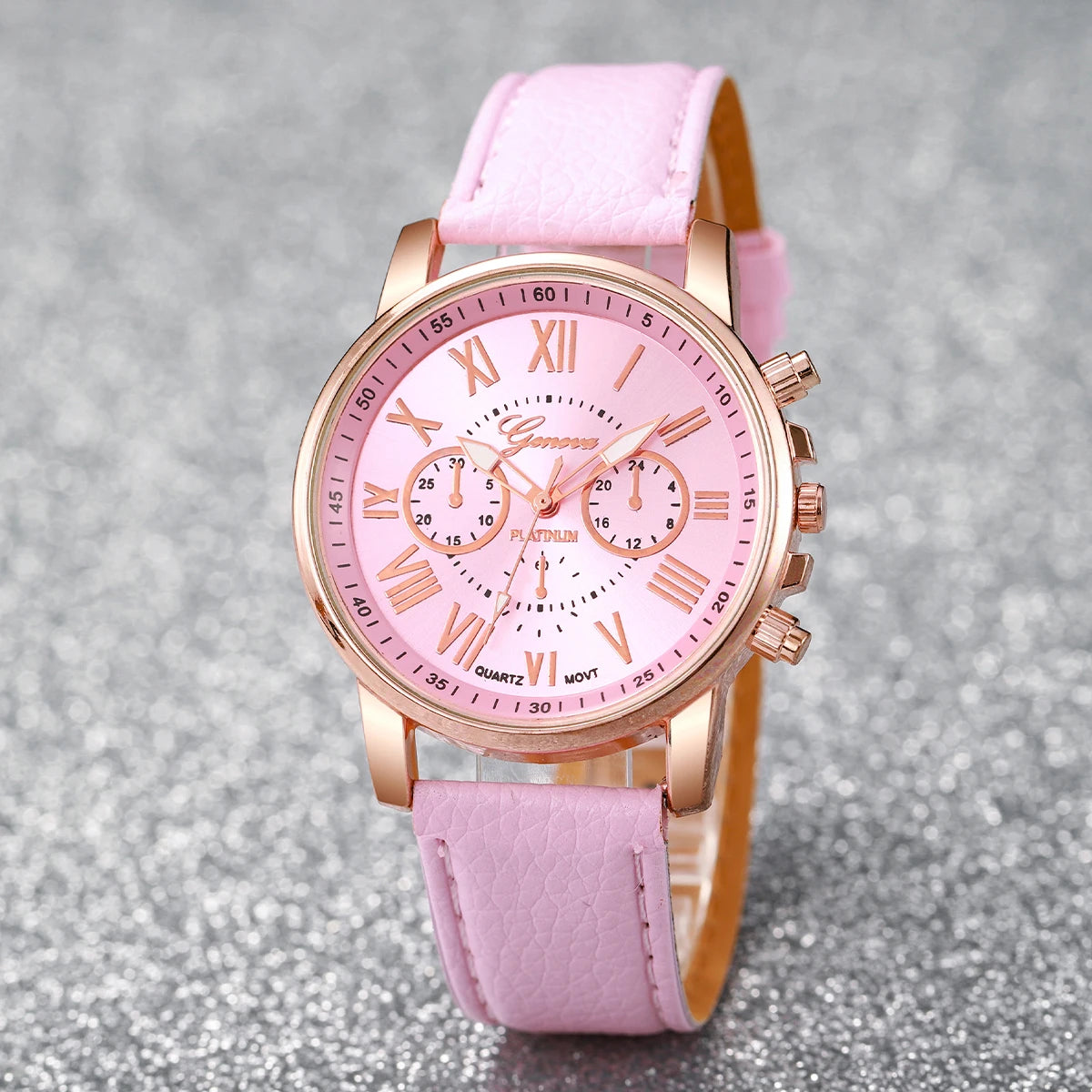 5/6 Stück modische Damen-Quarzuhren mit Lederarmband, analoge Armbanduhren, Herz-Strass-Schmuckset (ohne Box)