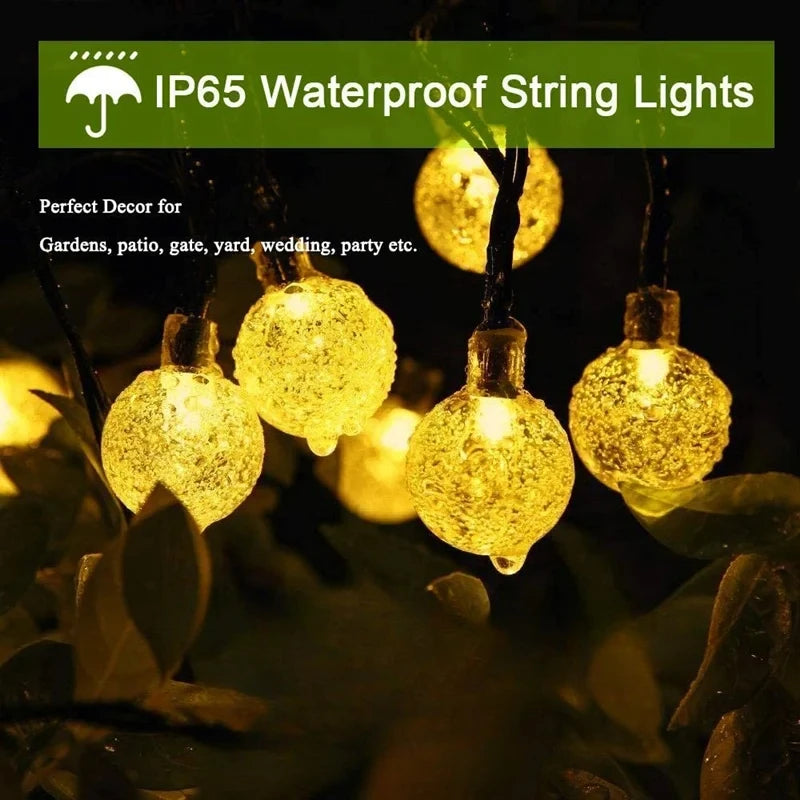 LED Solar Crystal Globe String Lights Warm White Light Outdoor Garden Patio Yard Pathway Party Decorative Fairy Light Waterproof