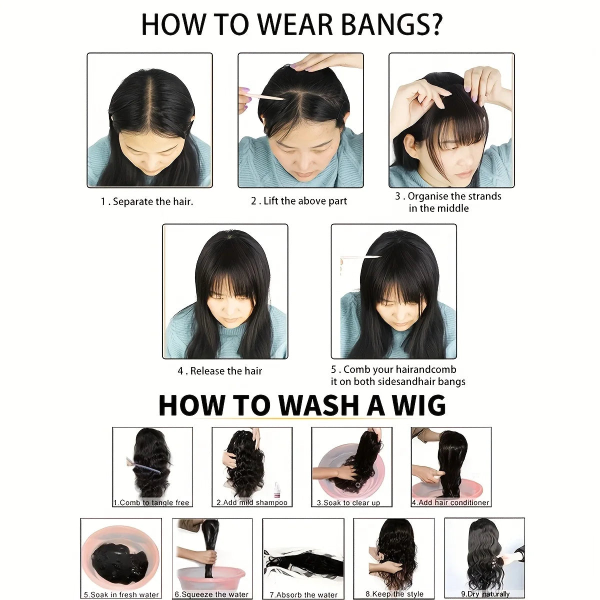 Synthesis Wig Middle-Part Bangs Hair Extensions Clip In Forehead Natural Seamless French Oblique Bangs Eight-Character Bangs