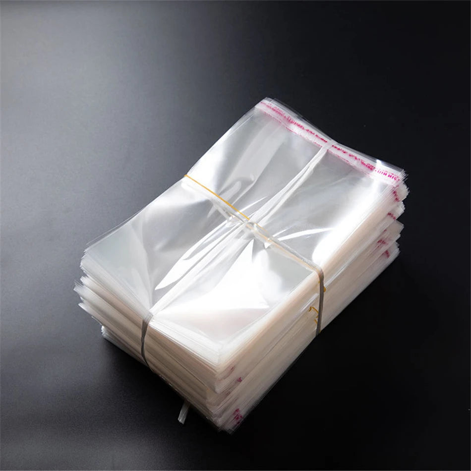 TETP 100Pcs Clear Self-Adhesive Resealable Waterproof OPP Plastic Bags 5Wires per Bag for Gift Food Candy Packaging Cellophane S