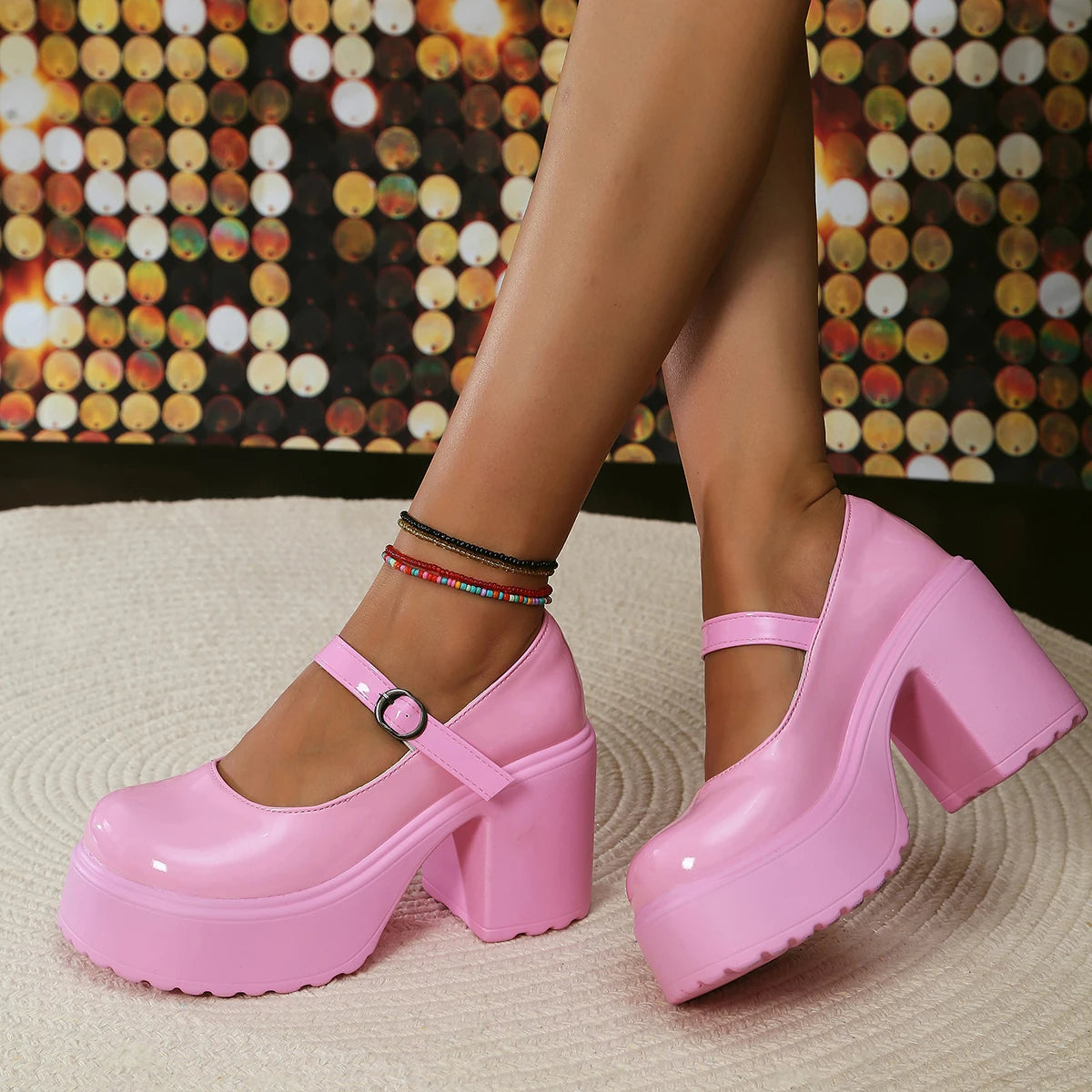 Schwarze Super High Heels Mary Jane Schuhe Damen 2026 Goth Chunky Plateaupumps Damen Übergröße Knöchelschnalle Party Lolita Schuhe 42