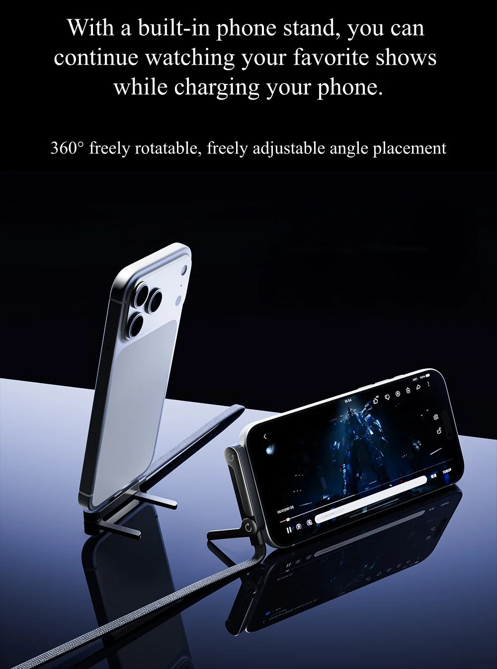 2-IN-1 Type-C Cable Foldable Mobile Phone Holder 240W Fast Charging Data Cable Multifunction Phone Charge Bracket Dual PD cable - Shoppiline
