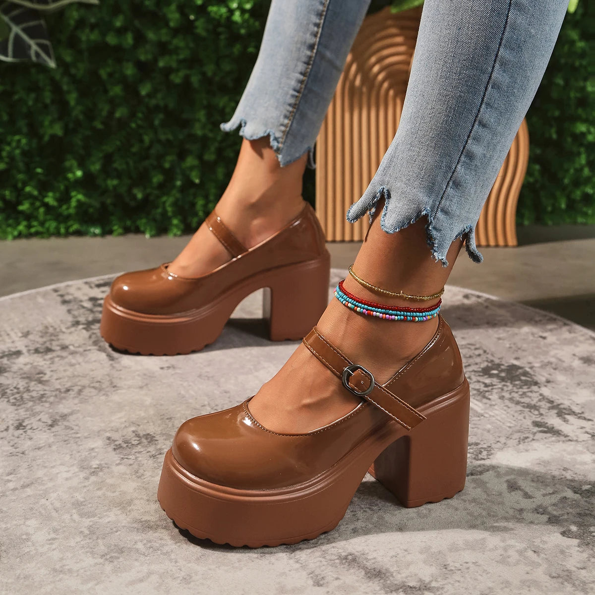 Schwarze Super High Heels Mary Jane Schuhe Damen 2026 Goth Chunky Plateaupumps Damen Übergröße Knöchelschnalle Party Lolita Schuhe 42