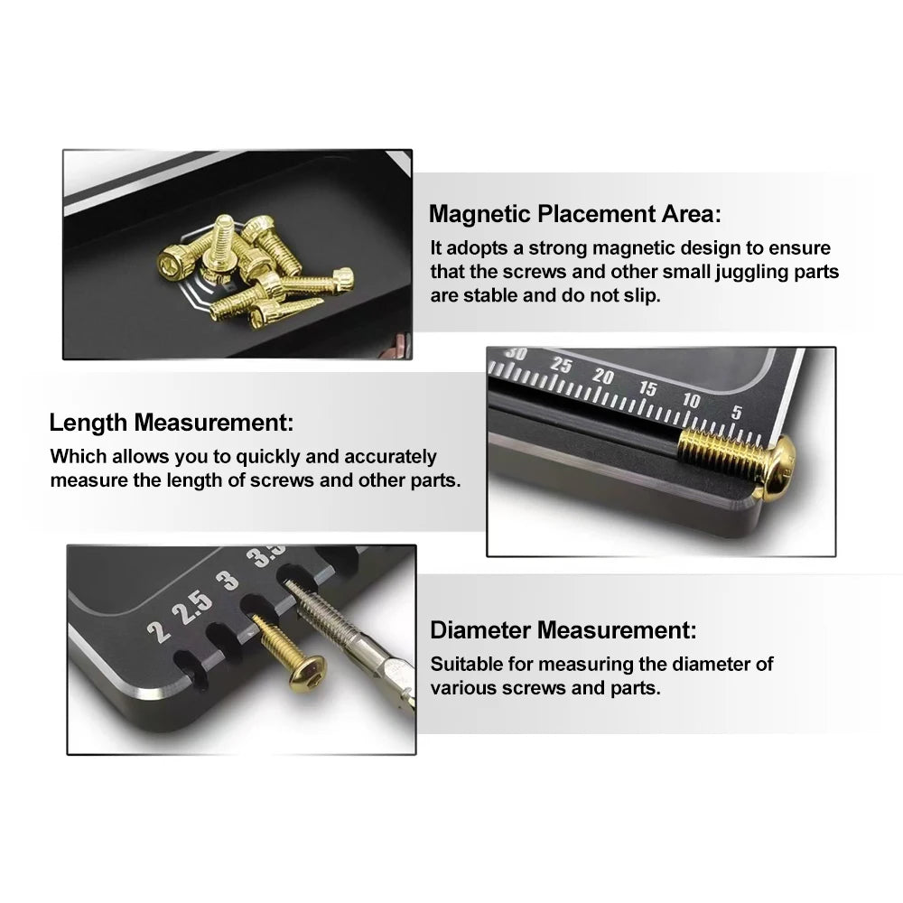 9IMOD RC Schraubenablage mit Magnetpad Aluminiumlegierung Magnetschrauben-Speicherplatte für RC Flugzeug Auto Boot Reparaturwerkzeug