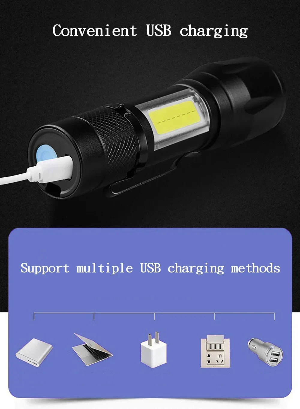 High Power LED Flashlight - USB Rechargeable 1000LM, Zoomable Multifunctional Torch for Outdoor Camping,Emergency (Waterproof)