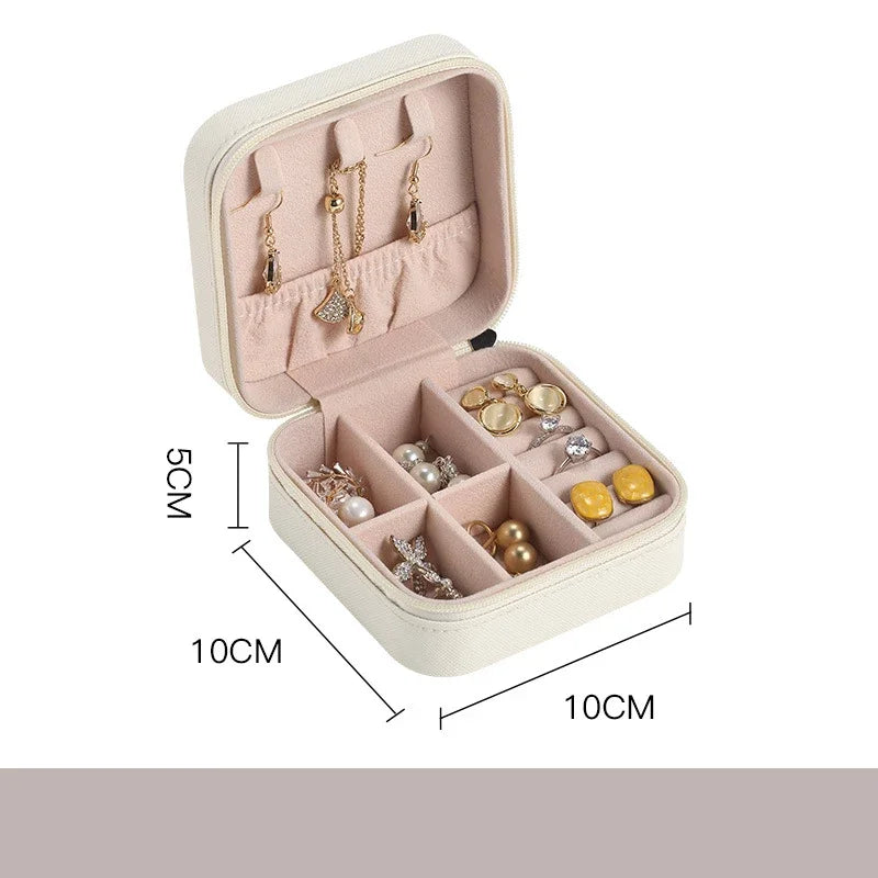 Portable Mini Jewelry Storage Box Travel Organizer Jewelry Case Leather Storage Earrings Necklace Ring Jewelry Organizer Display - Shoppiline