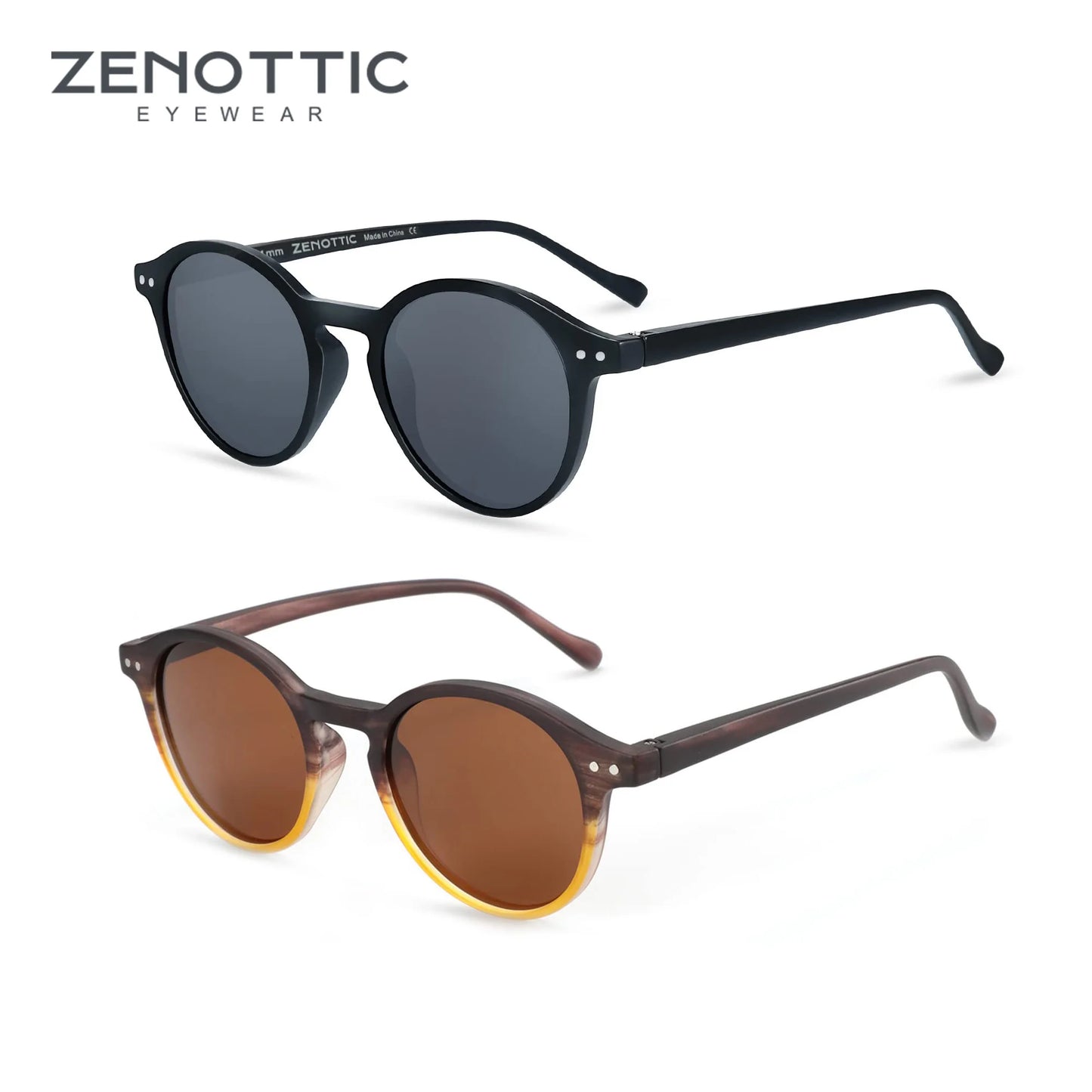 ZENOTTIC Lunettes de Soleil Rétro Polarisées 2023 2024 Hommes Femmes Vintage Petite Monture Ronde Lunettes de Soleil Verres Polarisés UV400 Nuance
