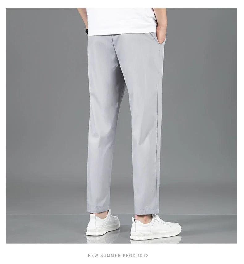 Herren Eisseide-Hose 2025 Sommer Neu Schwarz Grau Dünne Business-Freizeithose Outdoor Elastisch Atmungsaktiv Gerades Bein Jogginghose