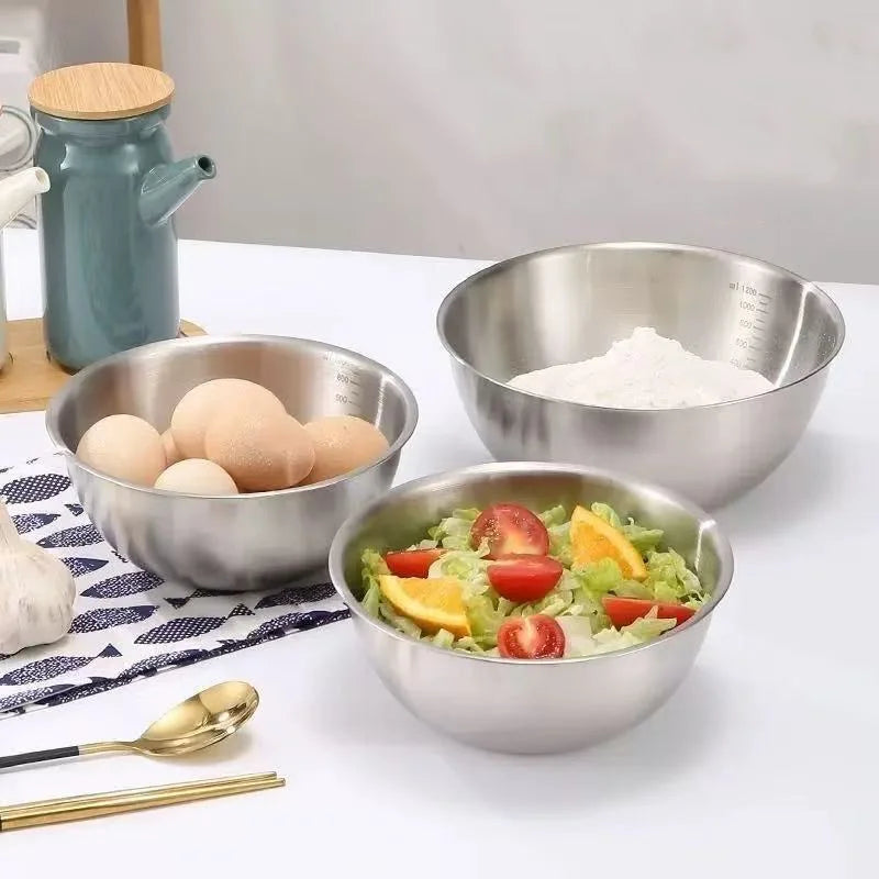 1-3 Stainless Steel Bowl Set with Scale for Cooking Baking Food Storage Large Capacity Mixing Bowls for Home Kitchen Essentials - Shoppiline