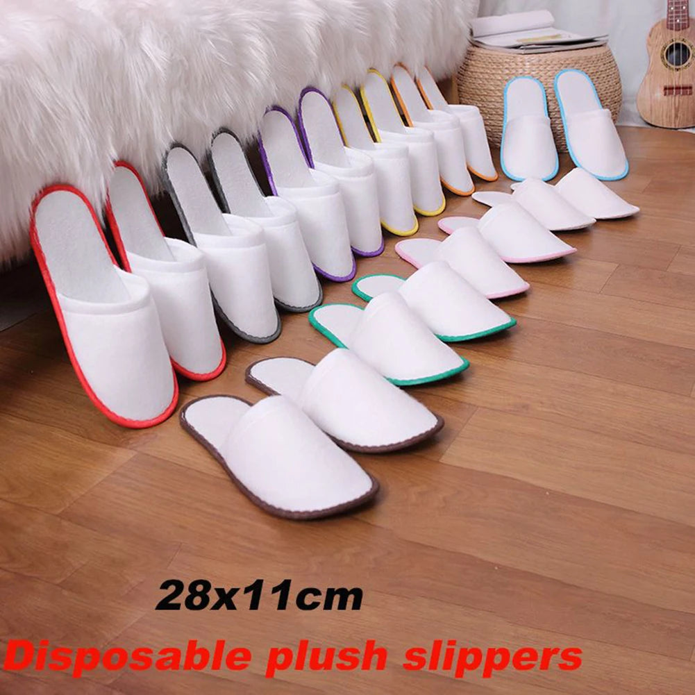 10Pair Lot Hotel Slippers Men Womens random color Velvet Travel Disposable Cotton Home Hospitality Shoes Cheap SPA Guest Slides - Shoppiline