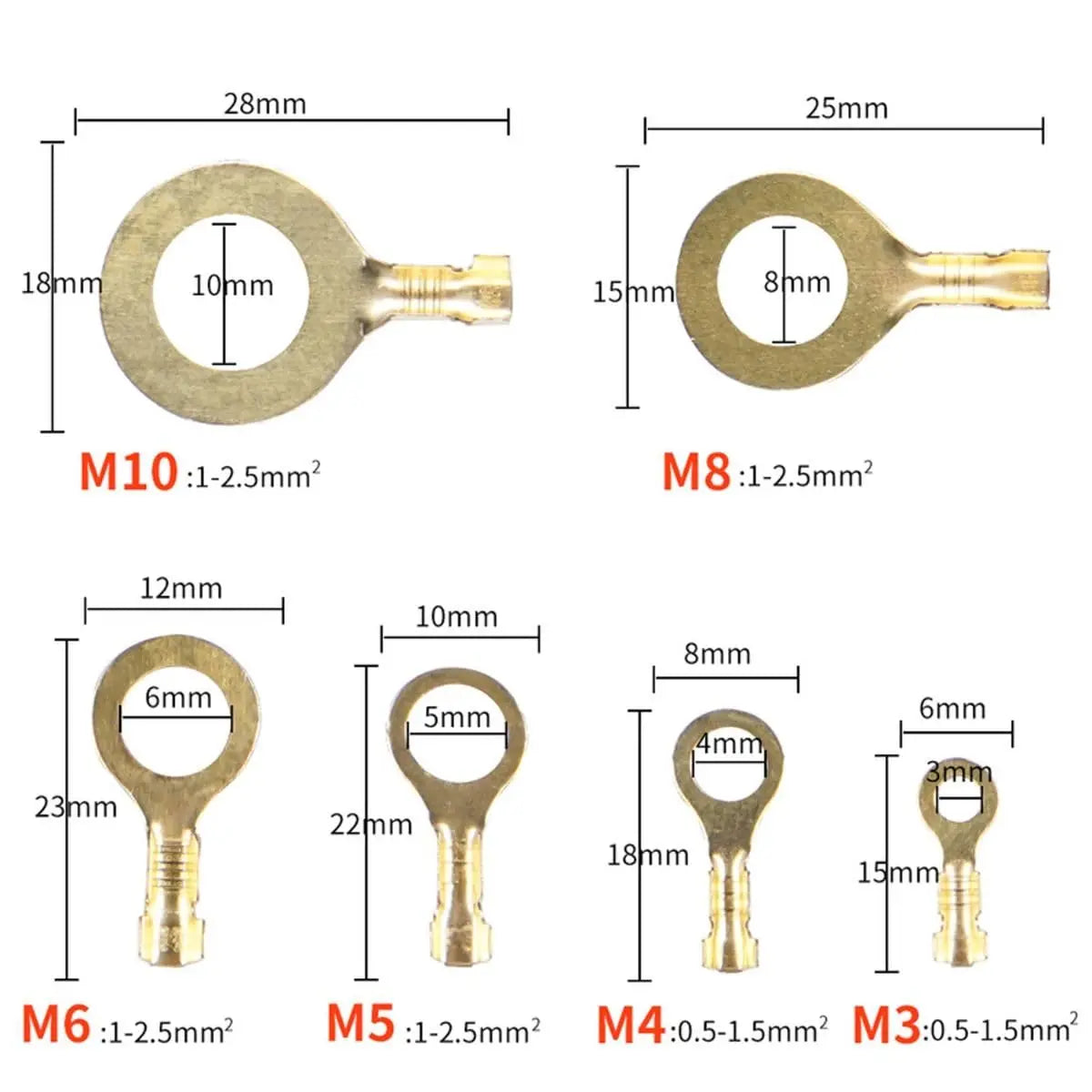150pcs/set Round Terminal Block DJ431 O-type Lugs Terminals Cold-Pressed Connector Copper Tab Wiring Nose Combination Set New