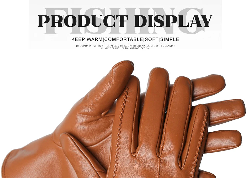 Women's sheepskin gloves winter warm plus velvet short thin touch screen driving color women's leather gloves good quality -2226