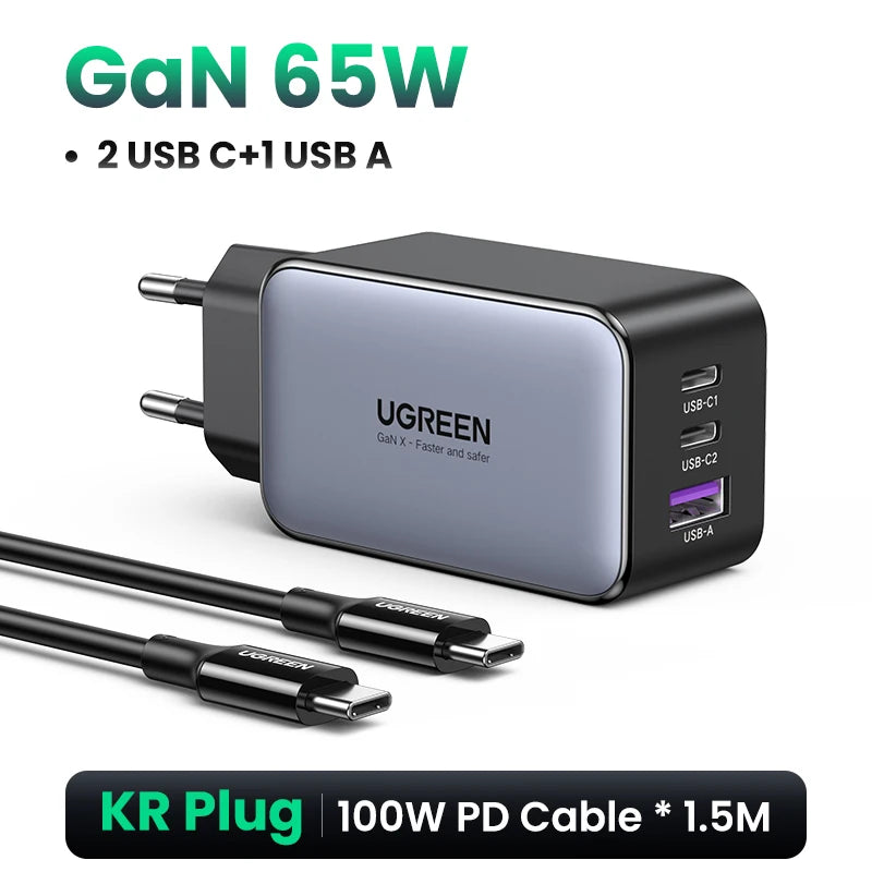 UGREEN 65W GaN Charger Quick Charge 4.0 3.0 USB C Charger for iPhone 17 16 15 Pro Max Laptop Macbook Air Tablet PD Fast Charger - Shoppiline