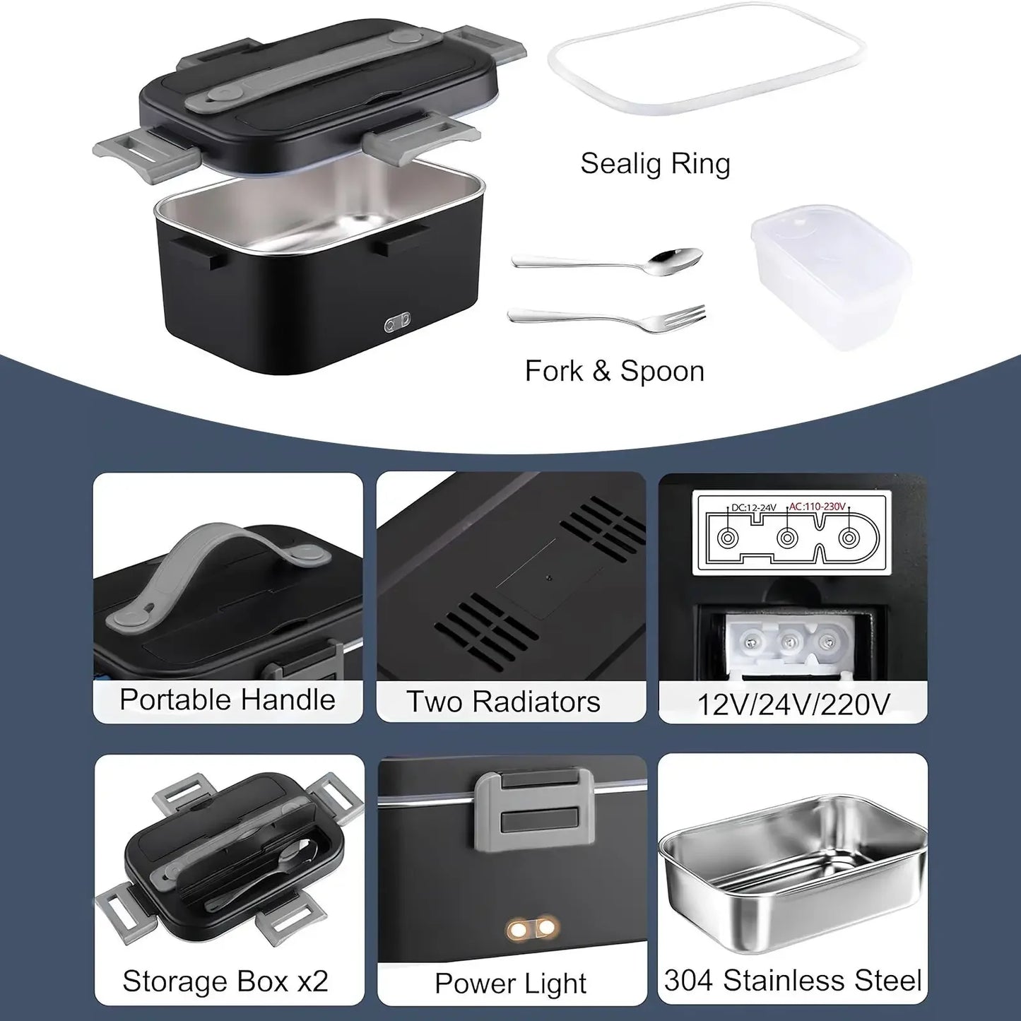 HOMEFISH 1.8L Electric Lunch Box 75W Speed Heating Car Or AC Heating Travel Office Home Use Gift Knife And Insulated Handbag