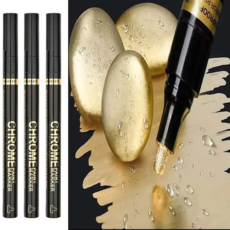 5/1pcs Chrome Pen Marker Mirror Waterproof Paint Repair For Rock Ceramic Glass Metallic Gold/Silver 2mm Nib - Shoppiline