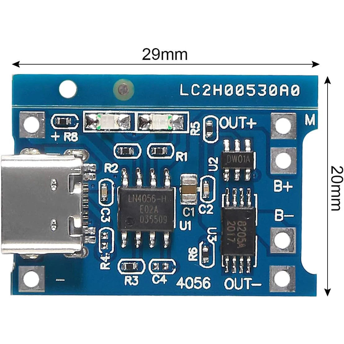 2/20pcs TP4056  4067 +Protection Dual Functions 5V 1A Type C 18650 Lithium Battery Charging Board Charger Diy Kit Electronic