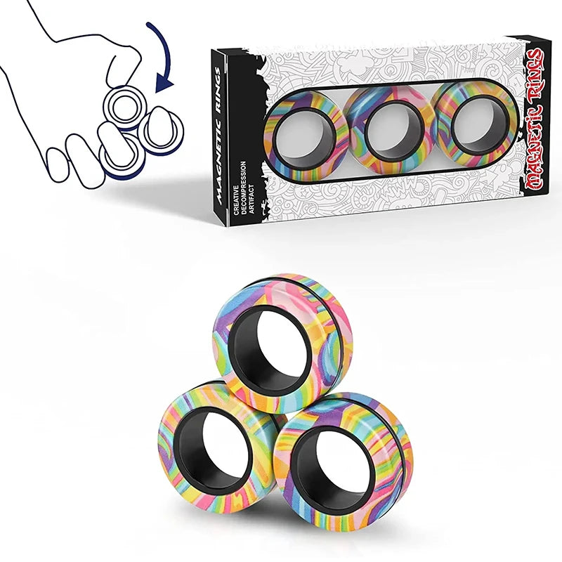 Magnetic Rings Fidget Toy Set Adult Fidget Magnets Spinner Rings Fidget Pack Great Gift for Adults Teens (3PCS)