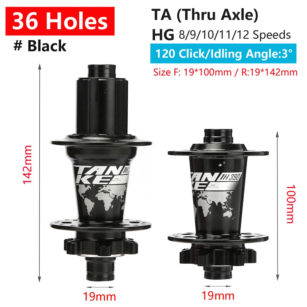 TANKE 120 Click Hub 6 Bearing MTB Mountain Bike Front Rear Thru HG 28 32 36 Holes Disc Brake Bicycle Hubs 8 9 10 11 12 Speed
