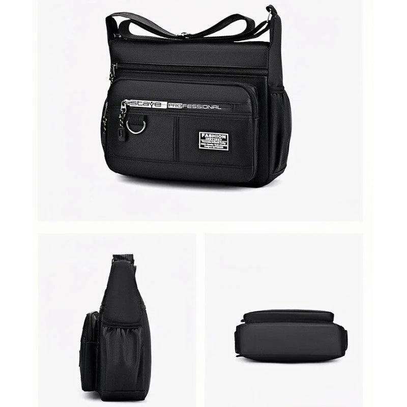 Men's cross-body bag with multi-layered pockets, adjustable shoulder strap, business single-shoulder bag