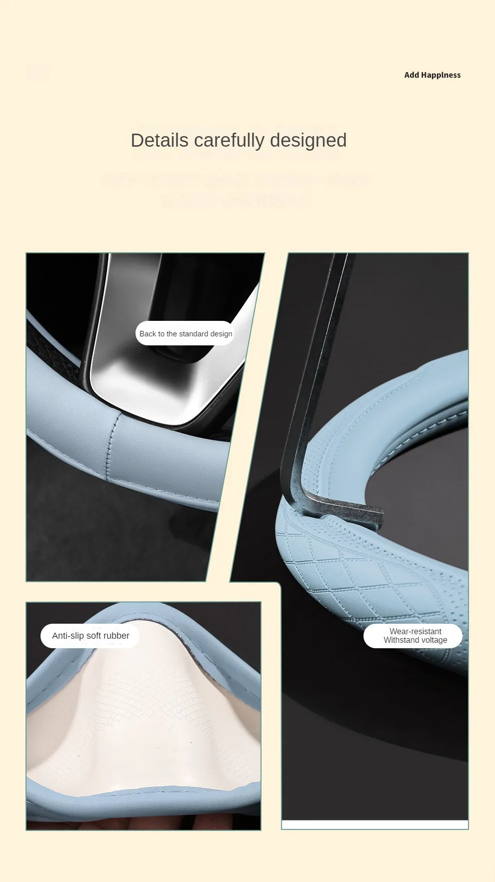 Embossed PU Leather Patchwork Car Steering Wheel Cover, Non-slip, Breathable, Universal 15 Inch (Approx. 38cm)