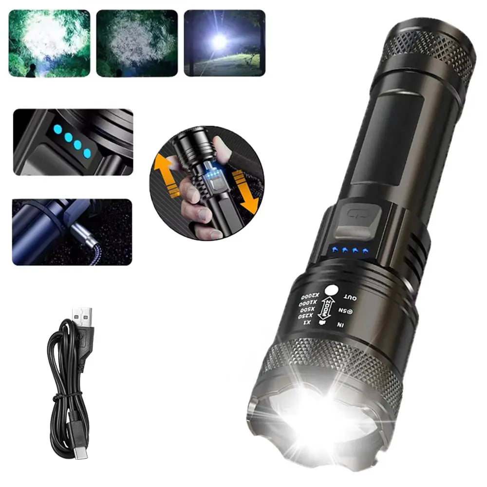Powerful P70 Led Flashlights 5000LM Ultra Bright Tactical Light Emergency Spotlights Telescopic Zoom Light Builtin 18650 Battery