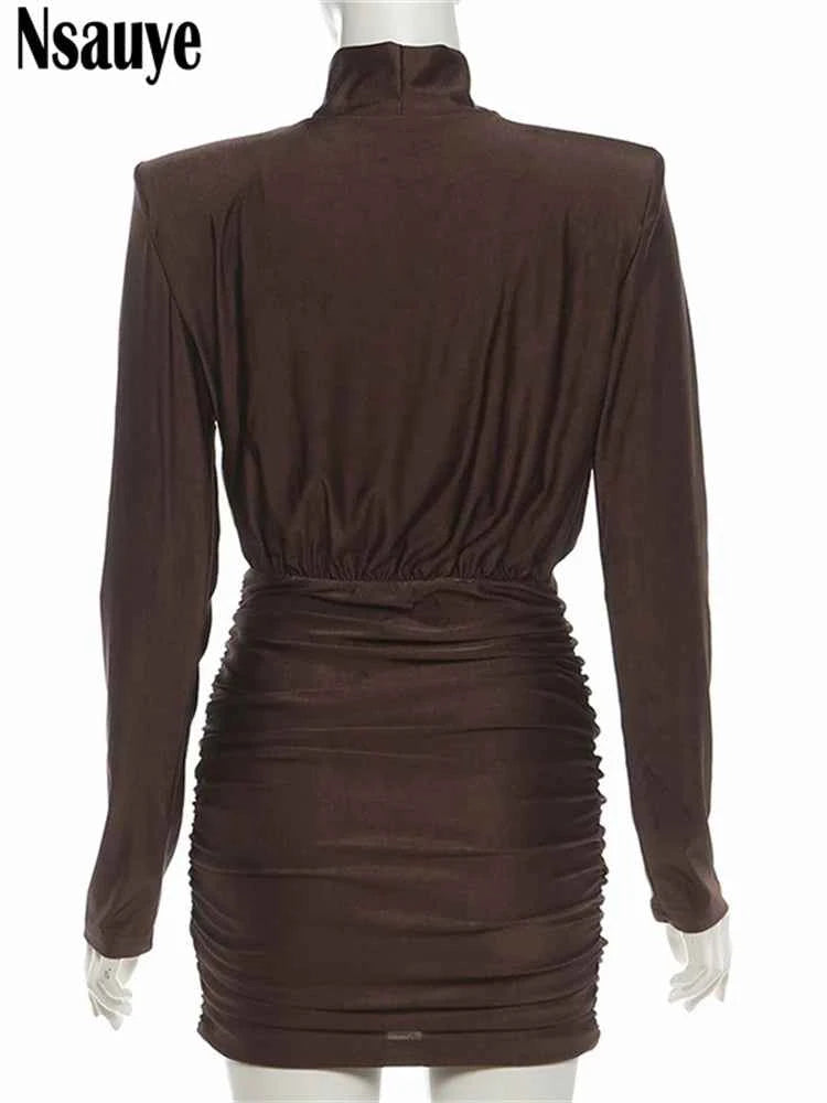 Nsauye Black Long Sleeve Mini Short Fashion Women Winter Dress Pullover Turtleneck Wrap Sexy Evening Party Night Club Dress 2025
