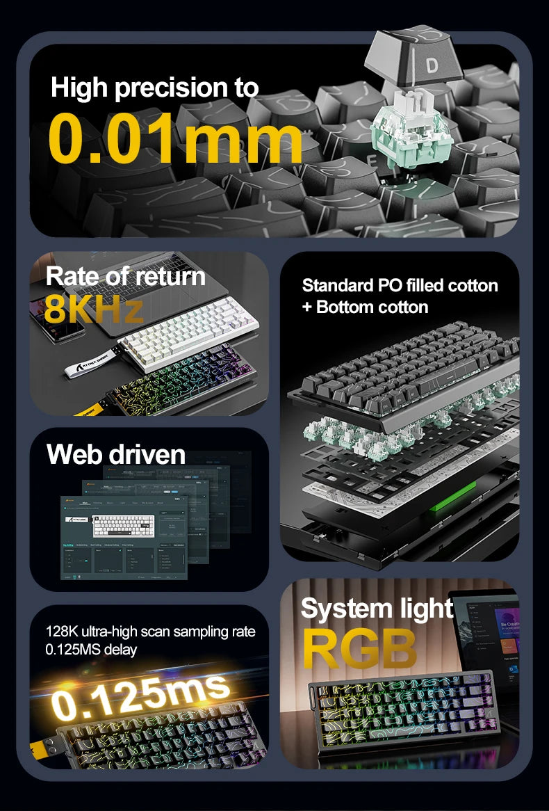 X68HE ATTACK SHARK X68PRO RGB Magnetic Mechanical Keyboard 0.01mm RT Accuracy 128K Rate 0.125ms and 8000Hz for E-sports