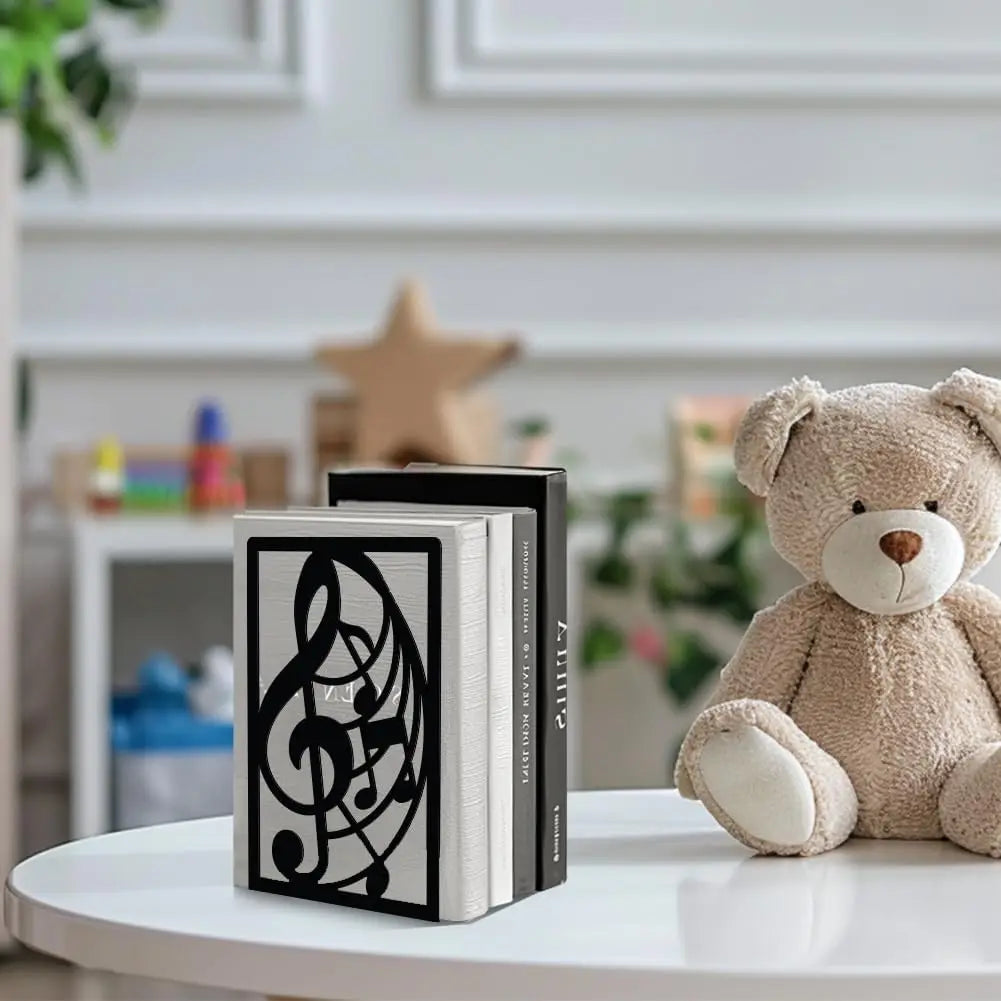Musical Note Metal Bookends for Shelves, Modern Decorative Heavy Duty Study Book Support Stoppers for Desk, Shelf, Room