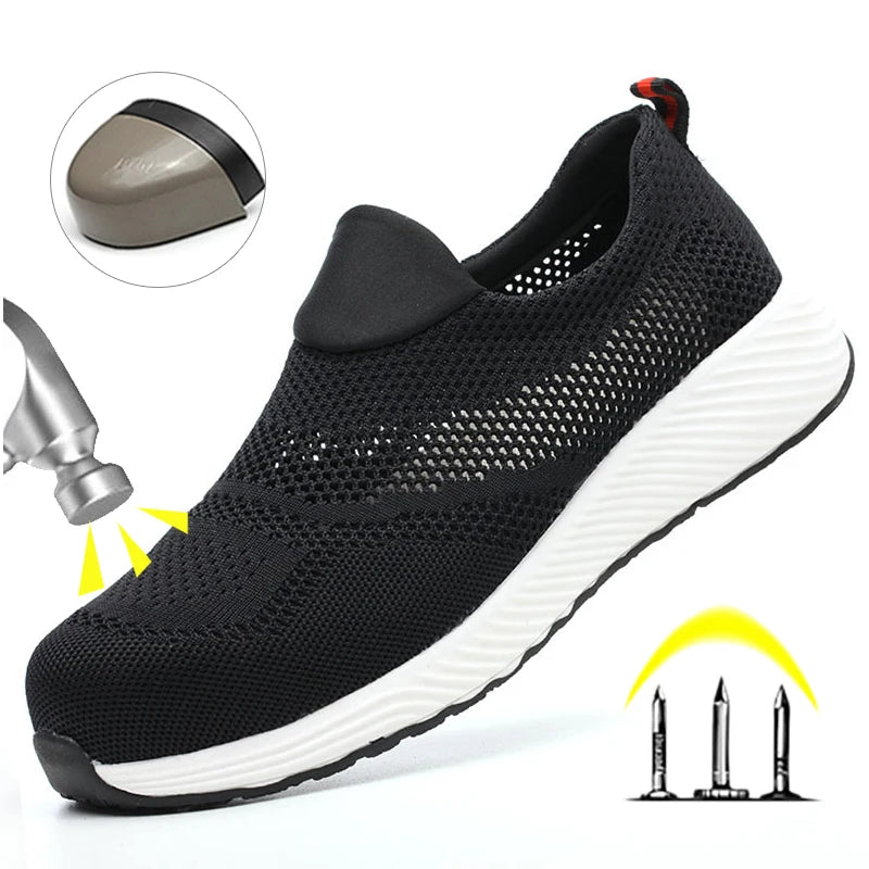 Breathable Safety Shoes Man Steel Toe Anti-Puncture Reinforced Sole Men's Work Shoes Lightweight Slip Resistant Safety Sneaker - Shoppiline