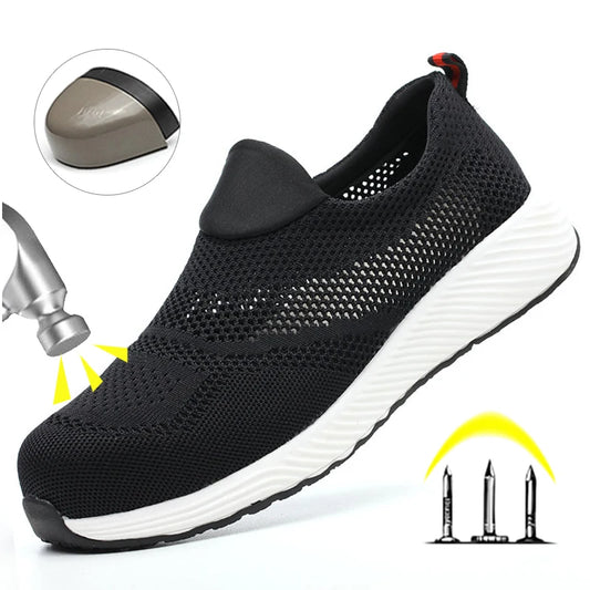 Breathable Safety Shoes Man Steel Toe Anti-Puncture Reinforced Sole Men's Work Shoes Lightweight Slip Resistant Safety Sneaker - Shoppiline