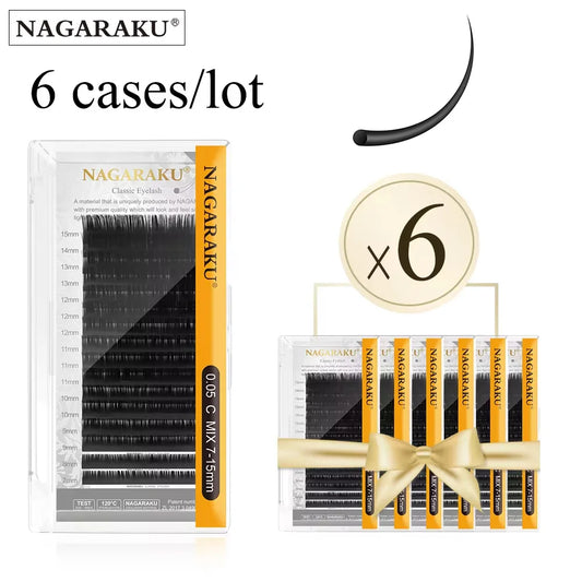 NAGARAKU 6 Cases False Eyelash Extension Supplies Synthetic Mink Individual Length 7-15 Mix 16-20 Mix 16 Lines High Quality Soft