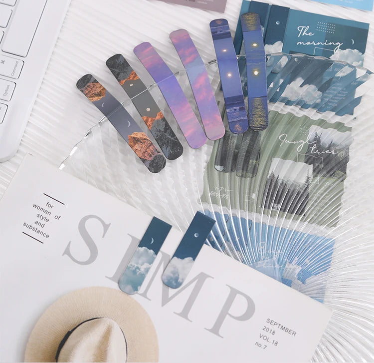 JIANQI 2pcs/pack Magnetic bookmark beautiful scenery clouds simple literary pattern bookmark Reading tool School office supplies