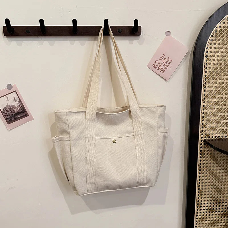 Canvas Bag Female Ins Forest Style Versatile Shoulder Bag Large Capacity Book Storage Student Class Commuter Bag Portable Cloth