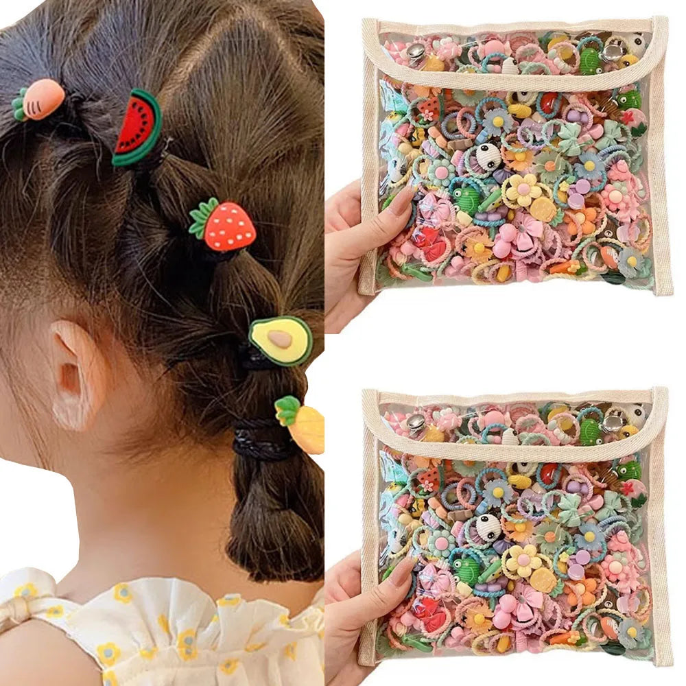 Cute Thumb Hair Ties For Girls,high Elasticity,cartoon Animal Flowers And Fruit Decorative Hair Band,sweet Girl Hair Rope