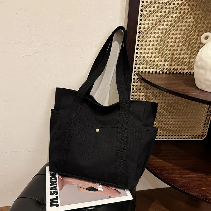 Canvas Bag Female Ins Forest Style Versatile Shoulder Bag Large Capacity Book Storage Student Class Commuter Bag Portable Cloth
