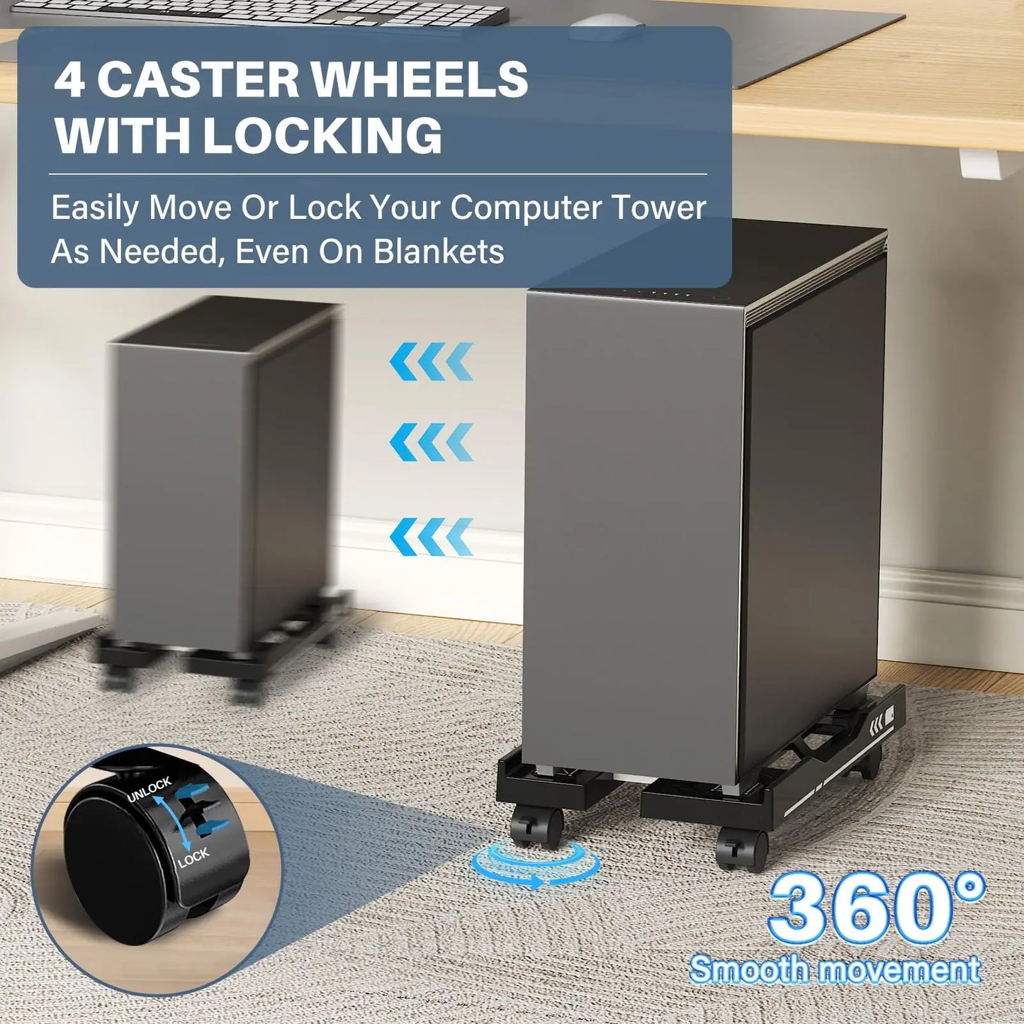 Mobile PC Tower Stand Adjustable Shelf Computer CPU Holder Telescopic Desktop Stand Computer Bracket Cart With Rolling Caster - Shoppiline