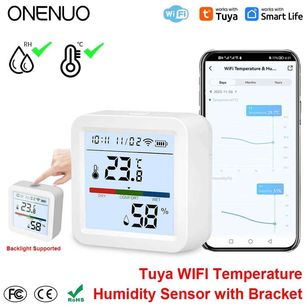 ONENUO Tuya WIFI Temperature Humidity Sensor Hygrometer Thermometer Smart Home APP Remote Moniter Support Alexa Assistant